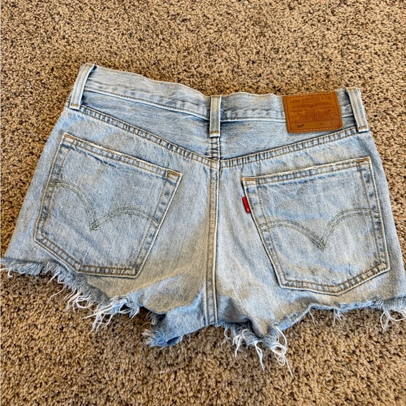Levi's Light Blue Frayed Denim Shorts - Picture 2 of 2